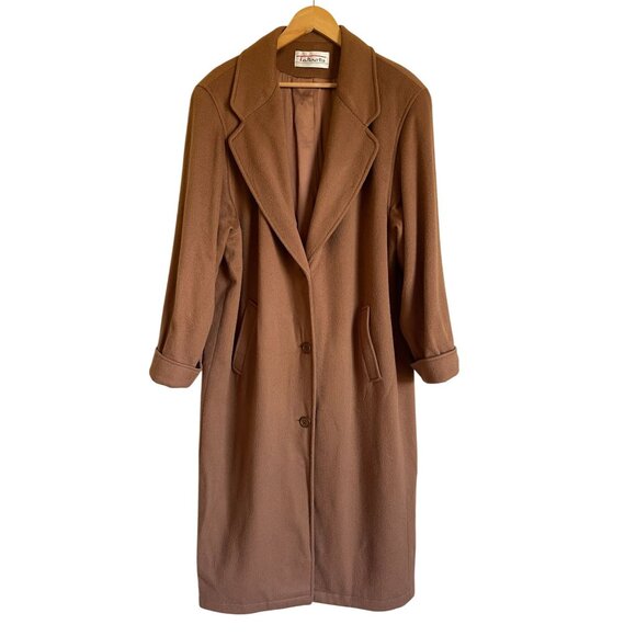 Vintage Talbots Size 16 100% Pure Wool Camel Tan Long Coat - Picture 1 of 13
